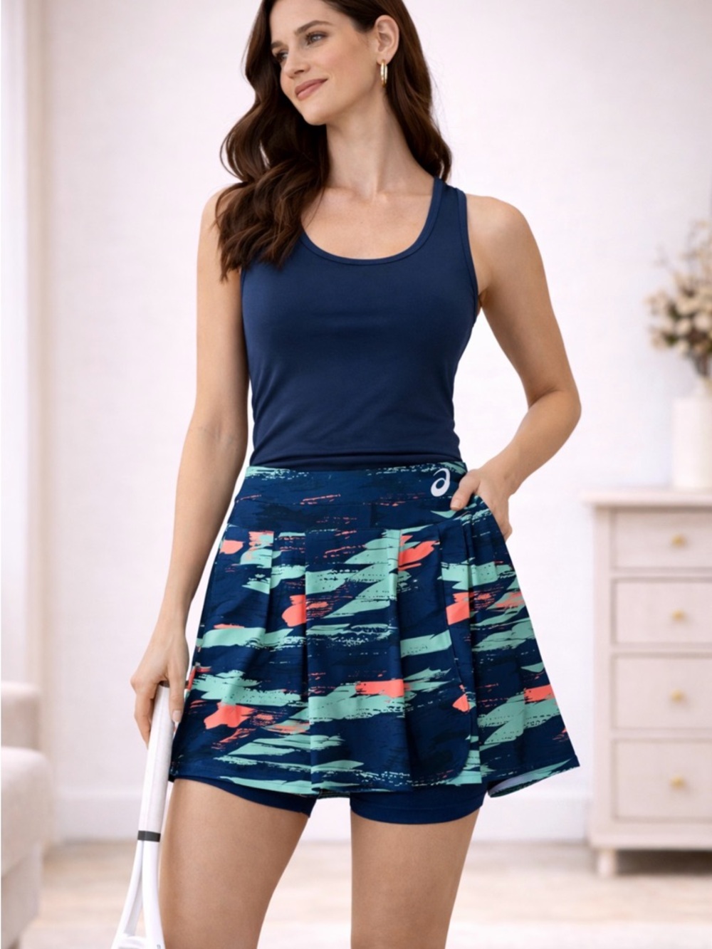 ASICS size L athletic skort women’s blue print built in shorts